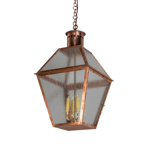 Meyda Lighting Falmouth 18"Sq 4-Light Raw Copper & Raw Brass Pendant Light With Clear Seeded Shade Glass