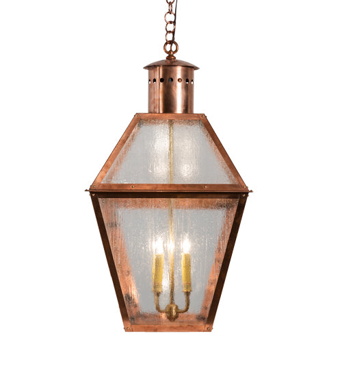 Meyda Lighting Falmouth 18"Sq 4-Light Raw Copper & Raw Brass Pendant Light With Clear Seeded Shade Glass