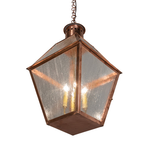 Meyda Lighting Falmouth 18"Sq 4-Light Raw Copper & Raw Brass Pendant Light With Clear Seeded Shade Glass