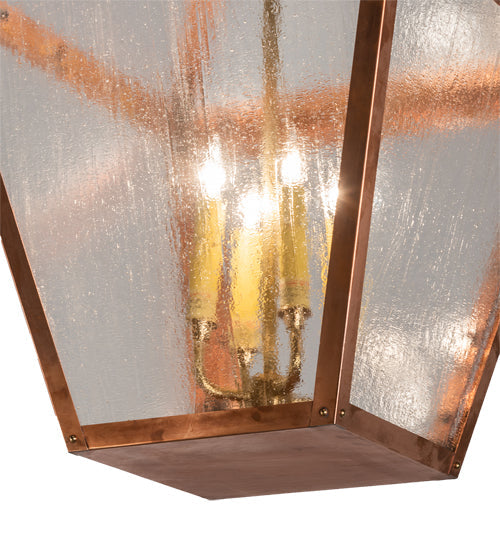 Meyda Lighting Falmouth 18"Sq 4-Light Raw Copper & Raw Brass Pendant Light With Clear Seeded Shade Glass