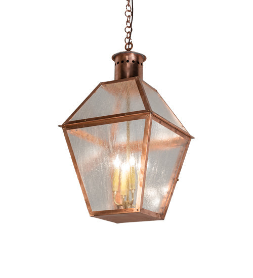 Meyda Lighting Falmouth 18"Sq 4-Light Raw Copper & Raw Brass Pendant Light With Clear Seeded Shade Glass