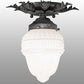 Meyda Lighting Fancy Floral 9" Antique Pewter Flush Mount Light With White Art Shade Glass
