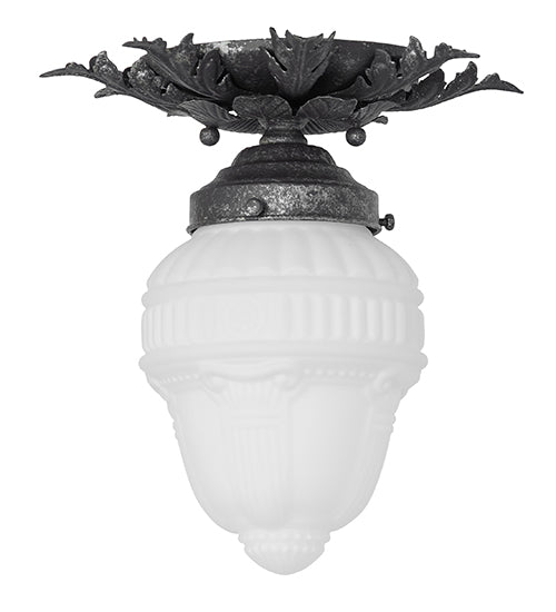 Meyda Lighting Fancy Floral 9" Antique Pewter Flush Mount Light With White Art Shade Glass
