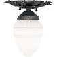 Meyda Lighting Fancy Floral 9" Antique Pewter Flush Mount Light With White Art Shade Glass