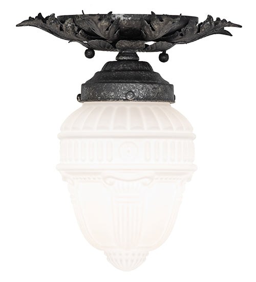 Meyda Lighting Fancy Floral 9" Antique Pewter Flush Mount Light With White Art Shade Glass