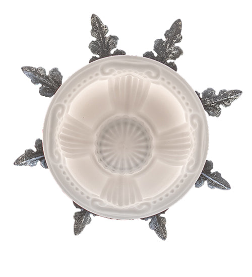 Meyda Lighting Fancy Floral 9" Antique Pewter Flush Mount Light With White Art Shade Glass