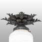 Meyda Lighting Fancy Floral 9" Antique Pewter Flush Mount Light With White Art Shade Glass