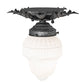 Meyda Lighting Fancy Floral 9" Antique Pewter Flush Mount Light With White Art Shade Glass