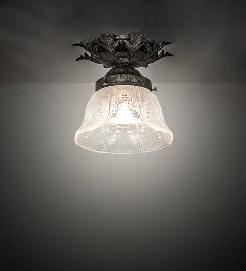 Meyda Lighting Fancy Floral 9" Antique Pewter Summer Wheat Flush Mount Light With Clear Textured Shade Glass