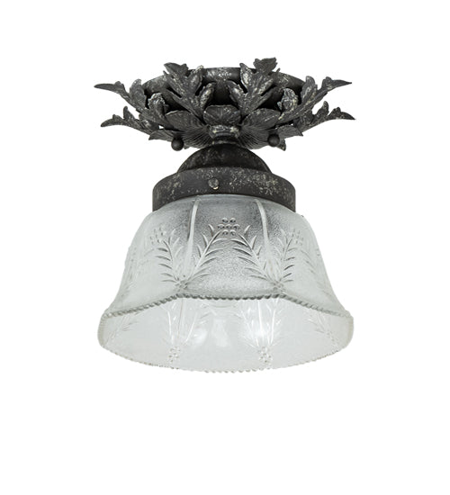 Meyda Lighting Fancy Floral 9" Antique Pewter Summer Wheat Flush Mount Light With Clear Textured Shade Glass