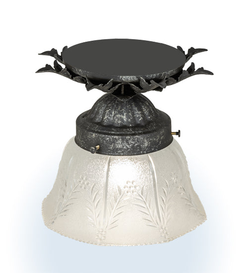 Meyda Lighting Fancy Floral 9" Antique Pewter Summer Wheat Flush Mount Light With Clear Textured Shade Glass