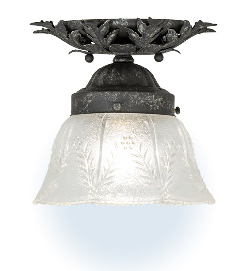 Meyda Lighting Fancy Floral 9" Antique Pewter Summer Wheat Flush Mount Light With Clear Textured Shade Glass