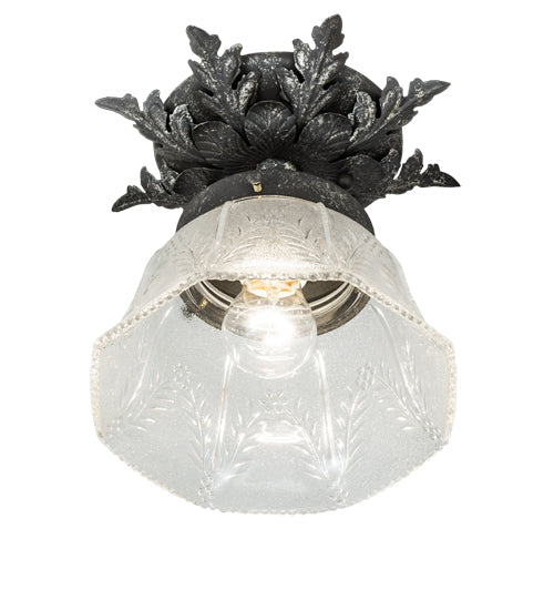 Meyda Lighting Fancy Floral 9" Antique Pewter Summer Wheat Flush Mount Light With Clear Textured Shade Glass