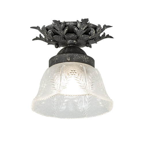 Meyda Lighting Fancy Floral 9" Antique Pewter Summer Wheat Flush Mount Light With Clear Textured Shade Glass