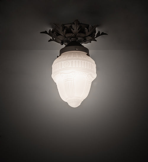Meyda Lighting Fancy Floral 9" Oil Rubbed Bronze Colonnade Globe Flush Mount Light With White Shade Glass