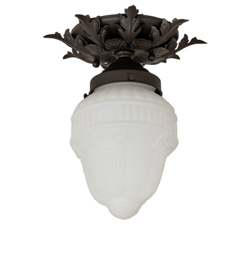Meyda Lighting Fancy Floral 9" Oil Rubbed Bronze Colonnade Globe Flush Mount Light With White Shade Glass