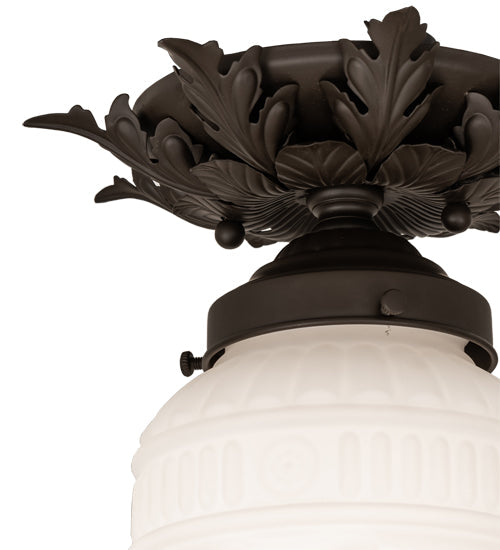 Meyda Lighting Fancy Floral 9" Oil Rubbed Bronze Colonnade Globe Flush Mount Light With White Shade Glass