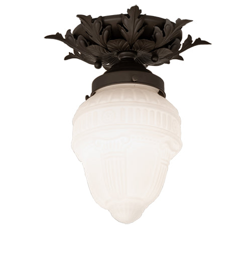Meyda Lighting Fancy Floral 9" Oil Rubbed Bronze Colonnade Globe Flush Mount Light With White Shade Glass