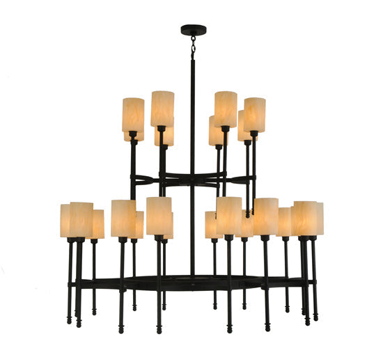 Meyda Lighting Fantasy 60" 24-Light 2-Tier Textured Black Chandelier With Sahara Taupe Idalight Shade