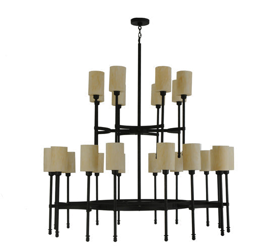 Meyda Lighting Fantasy 60" 24-Light 2-Tier Textured Black Chandelier With Sahara Taupe Idalight Shade