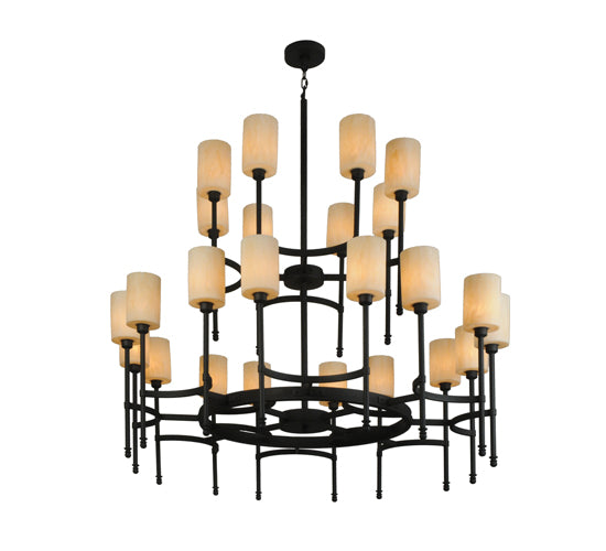 Meyda Lighting Fantasy 60" 24-Light 2-Tier Textured Black Chandelier With Sahara Taupe Idalight Shade