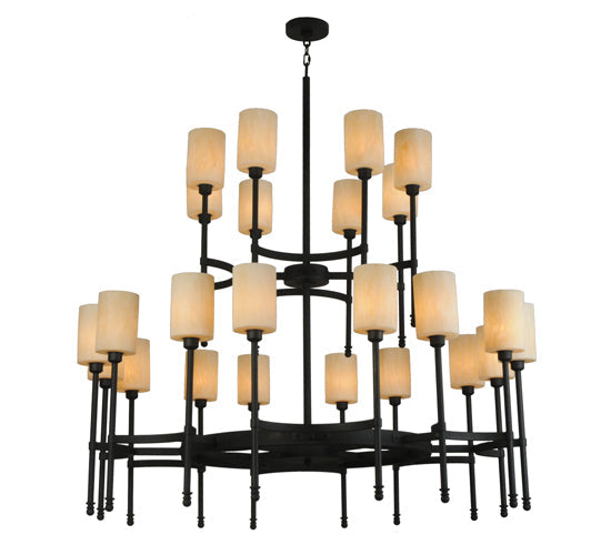 Meyda Lighting Fantasy 60" 24-Light 2-Tier Textured Black Chandelier With Sahara Taupe Idalight Shade