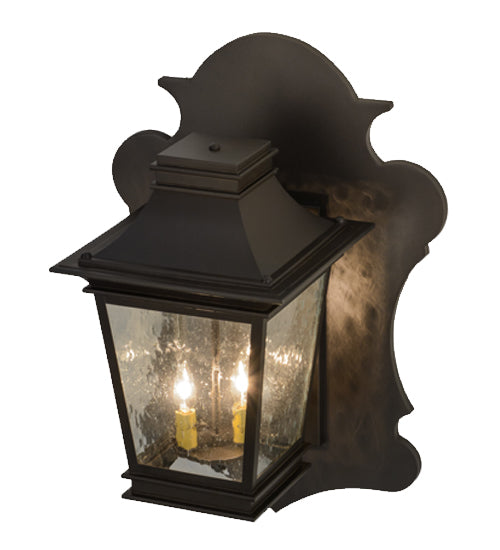 Meyda Lighting Fanucchi 18" 2-Light Timeless Bronze Lantern Wall Sconce With Clear Seeded Shade Glass