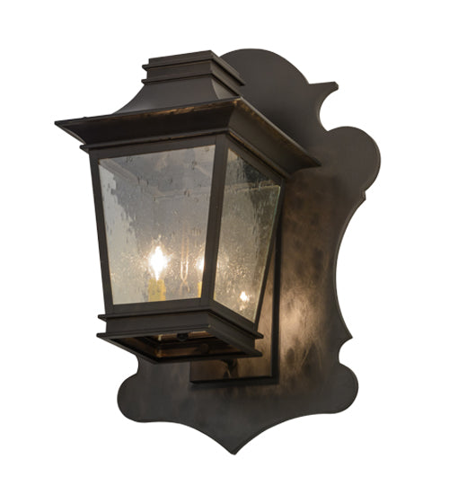 Meyda Lighting Fanucchi 18" 2-Light Timeless Bronze Lantern Wall Sconce With Clear Seeded Shade Glass