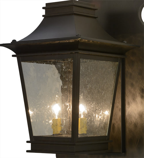 Meyda Lighting Fanucchi 18" 2-Light Timeless Bronze Lantern Wall Sconce With Clear Seeded Shade Glass