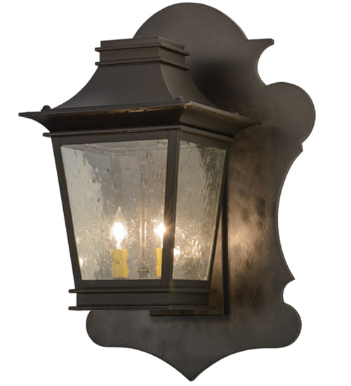 Meyda Lighting Fanucchi 18" 2-Light Timeless Bronze Lantern Wall Sconce With Clear Seeded Shade Glass