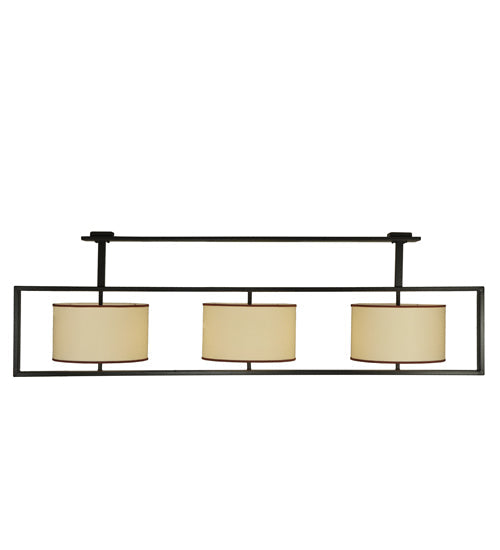Meyda Lighting Farm Table 100" 6-Light Timeless Bronze Island Pendant Light With Natural Textrene Shade