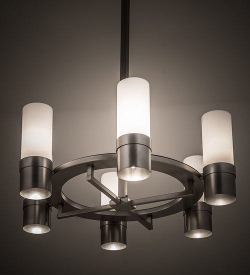 Meyda Lighting Farmington 48" 12-Light Nickel Chandelier With White Statuario Idalight Cylindres Shade