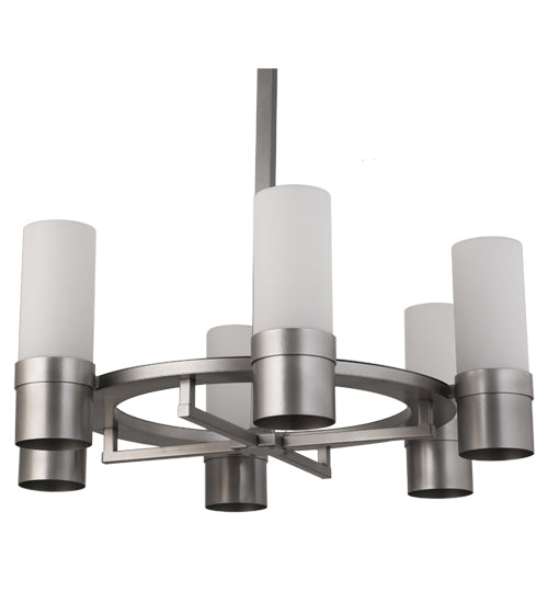 Meyda Lighting Farmington 48" 12-Light Nickel Chandelier With White Statuario Idalight Cylindres Shade