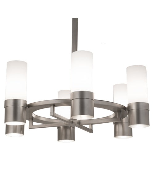 Meyda Lighting Farmington 48" 12-Light Nickel Chandelier With White Statuario Idalight Cylindres Shade