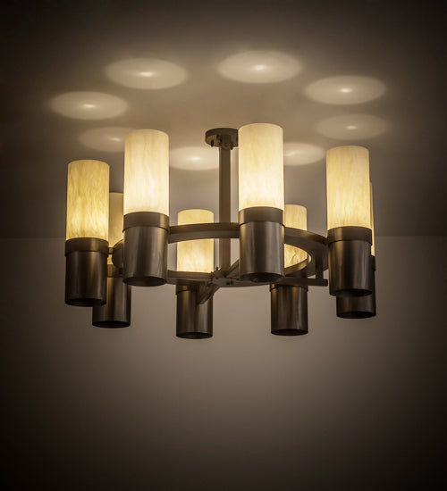 Meyda Lighting Farmington 48" 8-Light Sofia Sepia & Industrial Steel Chandelier With Creme Carrara Idalight Shade