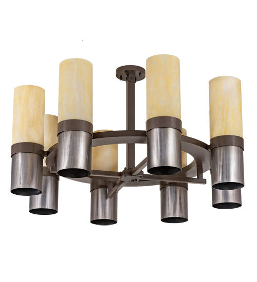 Meyda Lighting Farmington 48" 8-Light Sofia Sepia & Industrial Steel Chandelier With Creme Carrara Idalight Shade