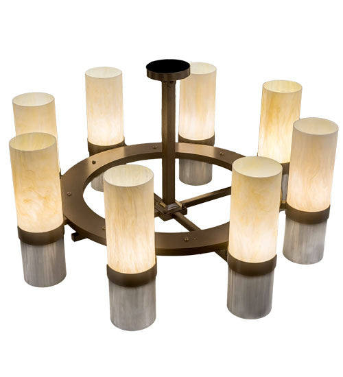 Meyda Lighting Farmington 48" 8-Light Sofia Sepia & Industrial Steel Chandelier With Creme Carrara Idalight Shade