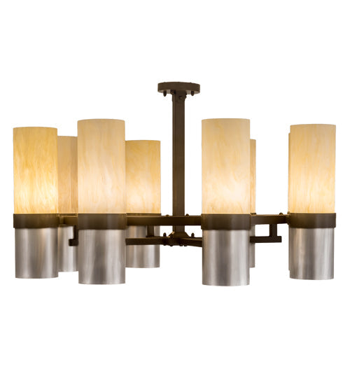 Meyda Lighting Farmington 48" 8-Light Sofia Sepia & Industrial Steel Chandelier With Creme Carrara Idalight Shade