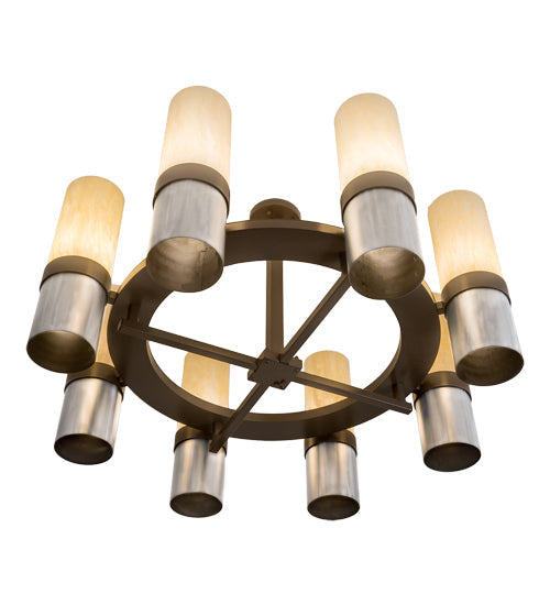 Meyda Lighting Farmington 48" 8-Light Sofia Sepia & Industrial Steel Chandelier With Creme Carrara Idalight Shade