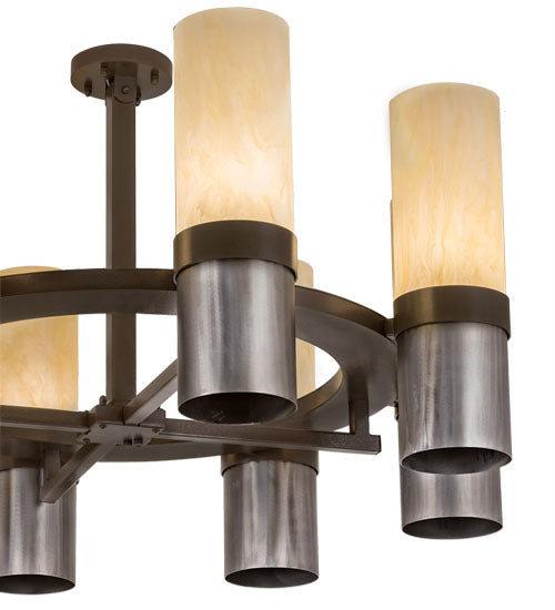 Meyda Lighting Farmington 48" 8-Light Sofia Sepia & Industrial Steel Chandelier With Creme Carrara Idalight Shade