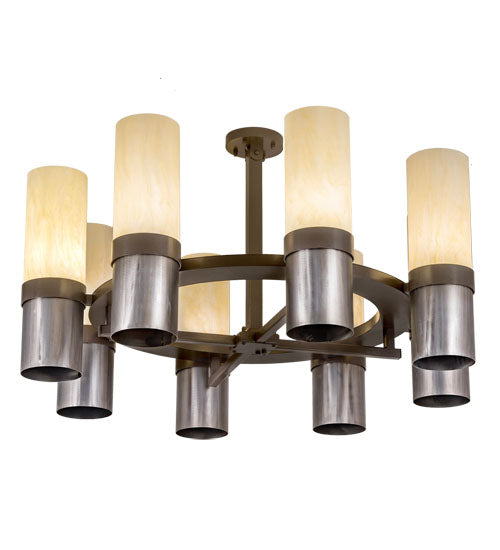 Meyda Lighting Farmington 48" 8-Light Sofia Sepia & Industrial Steel Chandelier With Creme Carrara Idalight Shade
