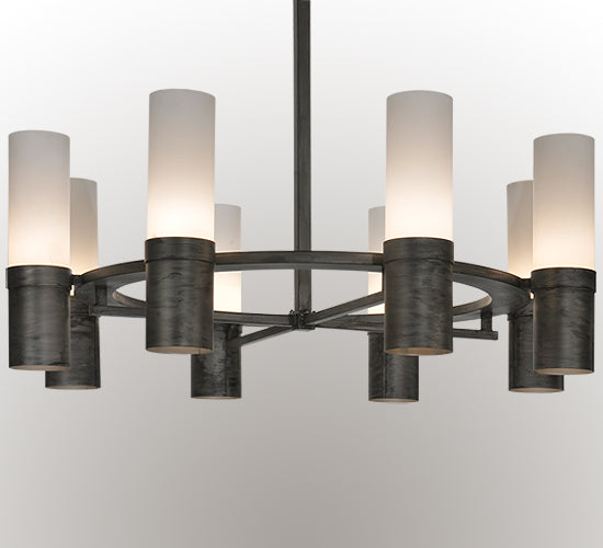 Meyda Lighting Farmington 62" 8-Light Antique Iron Chandelier With Statuario Idalight Shade Glass
