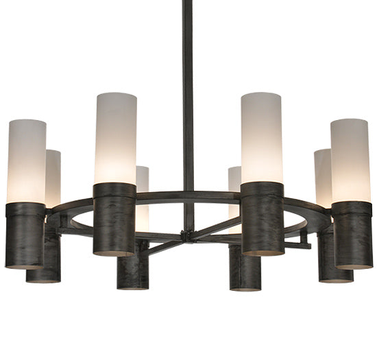 Meyda Lighting Farmington 62" 8-Light Antique Iron Chandelier With Statuario Idalight Shade Glass