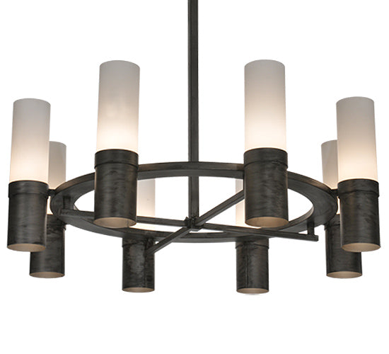 Meyda Lighting Farmington 62" 8-Light Antique Iron Chandelier With Statuario Idalight Shade Glass