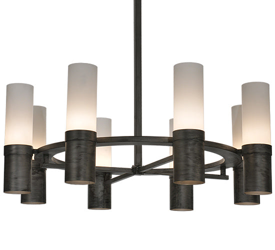 Meyda Lighting Farmington 62" 8-Light Antique Iron Chandelier With Statuario Idalight Shade Glass