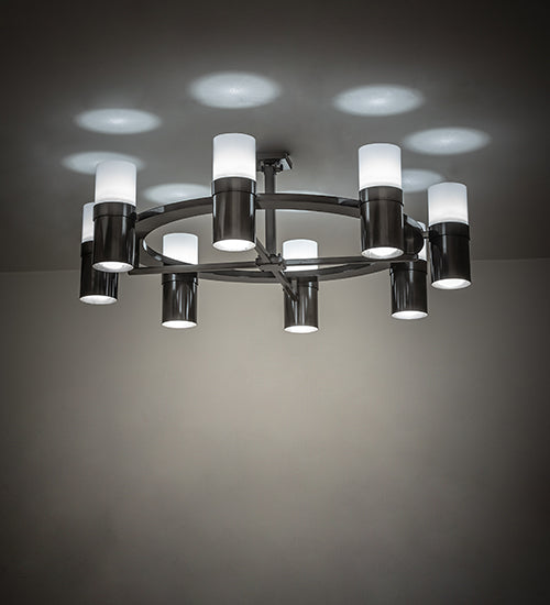 Meyda Lighting Farmington 62" 8-Light Black Chrome Over Nickel Chandelier With White Statuario Idalight Shade