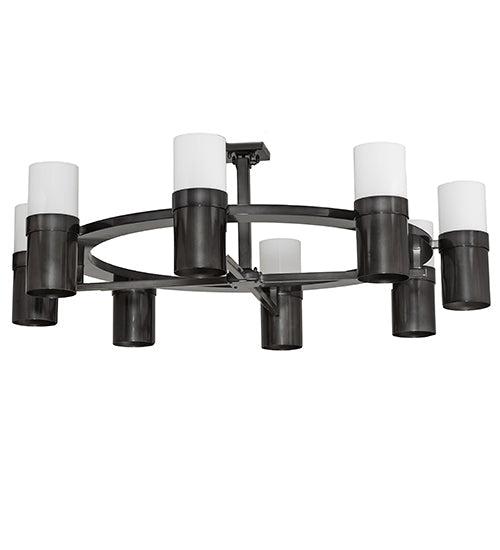 Meyda Lighting Farmington 62" 8-Light Black Chrome Over Nickel Chandelier With White Statuario Idalight Shade