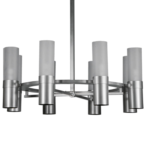 Meyda Lighting Farmington 62" 8-Light Nickel Chandelier With White Frosted Cylindres Shade Glass