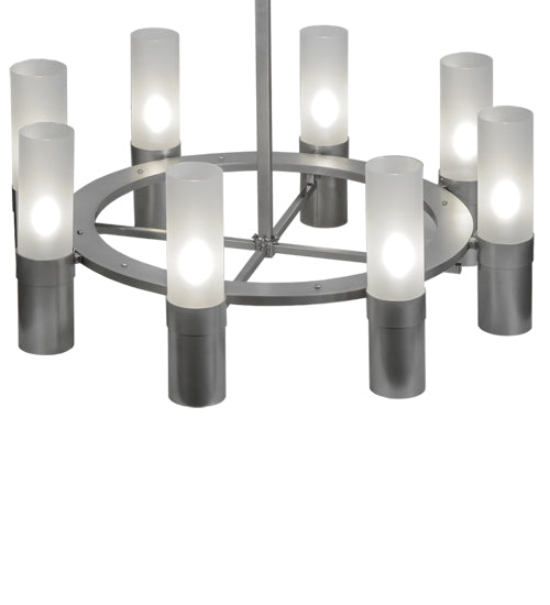 Meyda Lighting Farmington 62" 8-Light Nickel Chandelier With White Frosted Cylindres Shade Glass