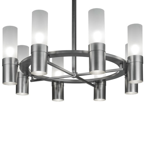 Meyda Lighting Farmington 62" 8-Light Nickel Chandelier With White Frosted Cylindres Shade Glass